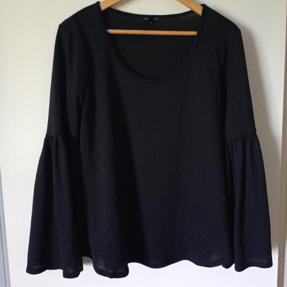 Hannah Black Boho Style Sweater with Bell Sleeves Size Medium